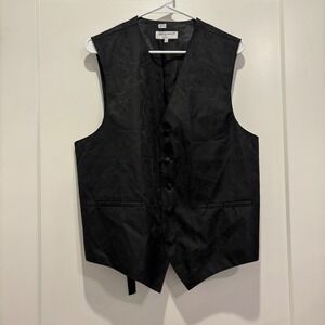 Vesuvio Napoli Mens Black Paisley Jacquard Formal Suit Vest Waistcoat Large